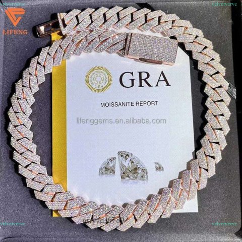 Fashion Design Solid Sier Gra Moissanite 18mm 20mm Wide Dia Iced Out Pendant Necklace Cuban k Chain for Rapper