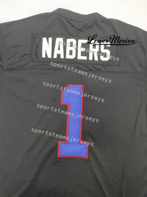 Personalized Custom Blue/White/Red Football Jerseys 6 Jaxson Dart 1 Malik Nabers 51 Abdul Carter 3 Russell Wilson Skattebo Nom and Num Embroidered Letter Design