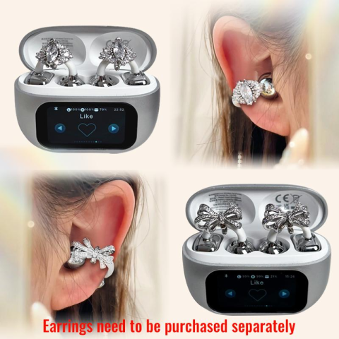 HYUNDAI Top earrings butterfly Headphones Design with LCD Full Color Touch Screen Audio Wireless airpods for Music Phone Calls with earrings Bow tie sunflower C02