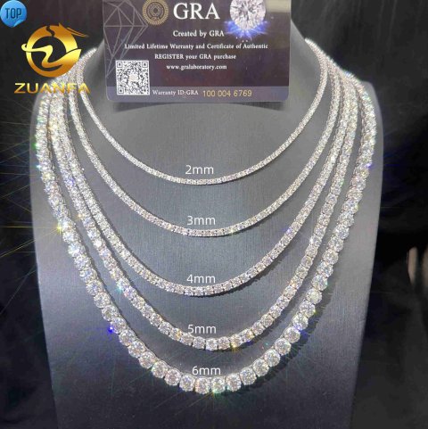 2mm 3mm 4mm 5mm Hip Hop Necklace Sier vvs moissanite tennis chain women mens necklace pass dia tester Chain