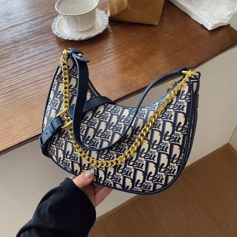Designer Women&#039;s Blue Embroidered Concubine Bag - New Fashionable Versatile Shoulder Bag with Free Shipping