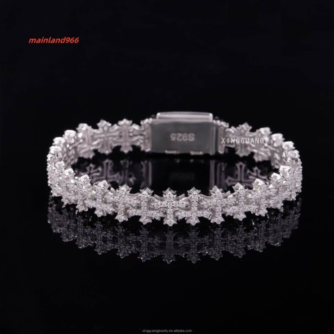 New Design 925 Sterling Silver 18K Gold Plated Cross Link Bracelets Iced Out Vvs Moissanite Full Diamond Cross Chain Bracelet
