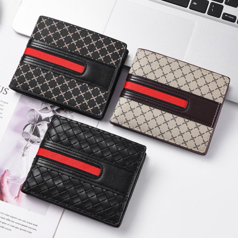 Luxury Designer New Men&#039;s Ultra-thin Hand Woven Multi Slot Three Fold Leather Wallet Card Bag Fashionable and Simple Coin Purse