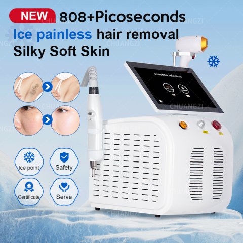 2 in 1 Diode Laser Hair Remova Ice Painless Alexandrite Picosecond Laser Tattoo Removal Multi Function cooling system beauty