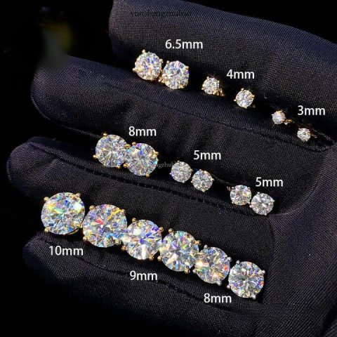 Affordable Price Screw Back VVS Moissanite Hip Hop S Sier 10K 14K Gold Dia Round Solitaire Stud Earrings