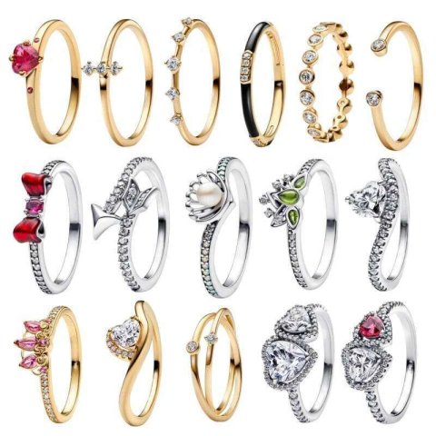 New Valentine&#039;s Day Gift Red Bow Rings Hot Sale 925 Sterling Silver Round Ring With Colorful Crystal Heart Stone Rings For Women Birthday Gift DIY Jewelry