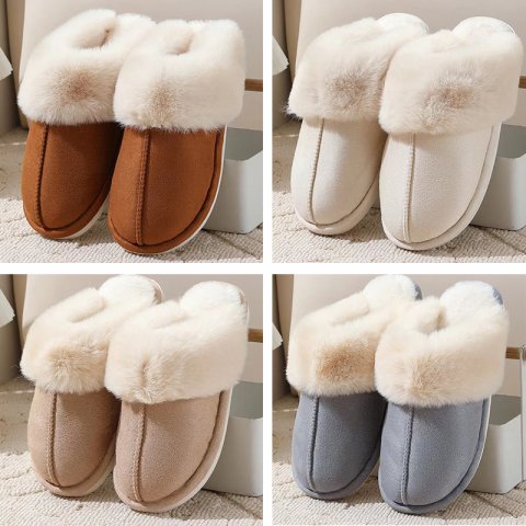 Free shipping Winter Warm Flat Fur Slippers womens Faux Suede Fluffy Furry Home Slides women Comfort Non Slip indoor or Cotton Shoes mens designer sliders eur 36-45