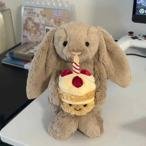 New 30cm Shy Bonnie Rabbit Holding A Birthday Cake Plush Doll Accompanying Cats Dogs And Pets Holiday Gift Friend Baby Gift W250618