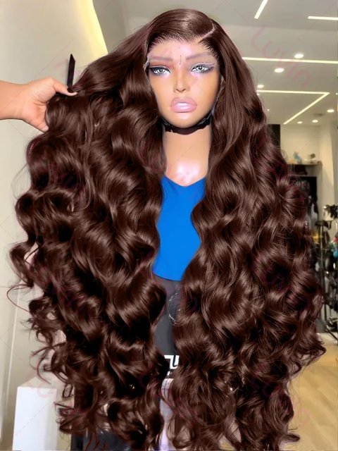 40 Inch Peruvian Hair Chocolate Brown Body Wave 13x6 HD Lace Frontal Human Hair Wigs 250% Remy Colored 13x4 Lace Front Wig