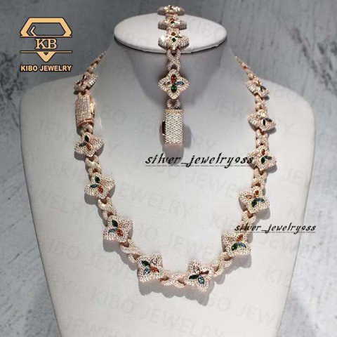 Fashion Hip-Hop Accessory 22Mm Rose Gold Sterg Sier Colorful Pyroxene Clover Infinite Chain