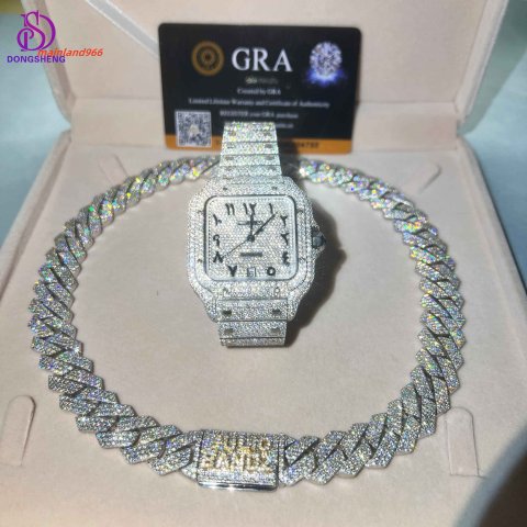 Custom Vvs Moissanite Cuban Link Chain Fashion Jewelry Necklace Hip Hop Iced Out High Quality 925 Silver Miami Chain