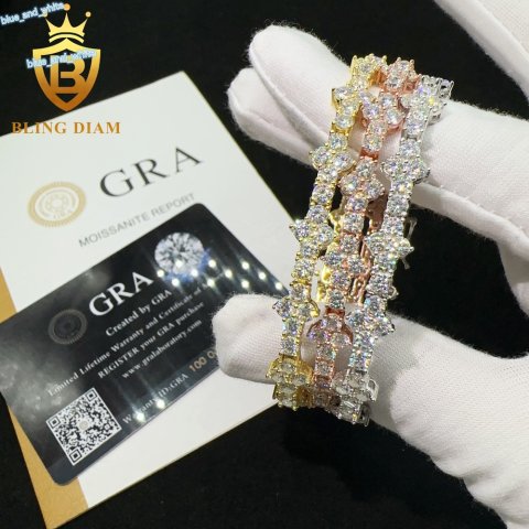 Pass Diamond Tester High Quality Vvs Moissanite Iced Out 925 Sterling Silver Lab Diamond Cross Bracelet