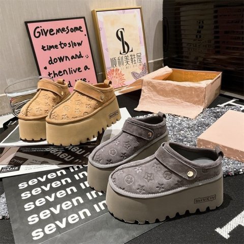 Designer Slippers Monochrome suede printed bread shoes for women 2025 New style Doll Head thick-soled sponge shoes Casual single shoes free shipping