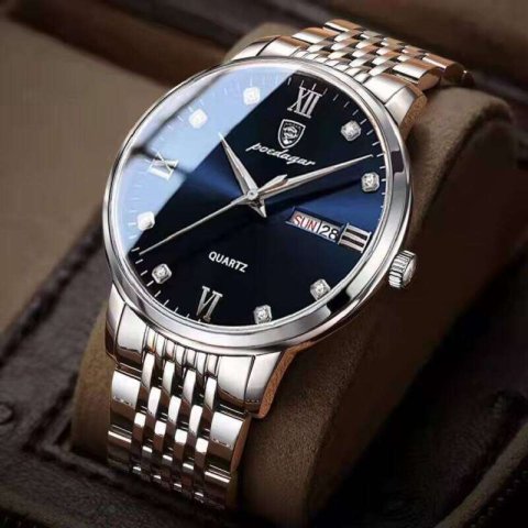 DHwatches Men&#039;s Waterproof Watch - 50M Stainless Steel Quartz with Day & Date, Luminous Hands, Business Style (Model 856)