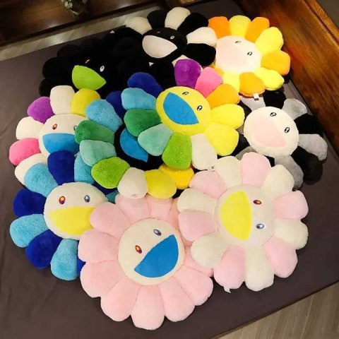 Rainbow Flower Plush Mat Kawaii Smile Flower Pillow Sunflower Filling Pillow Soft Sleep Backrest Sofa Decorative GiftXJ250321