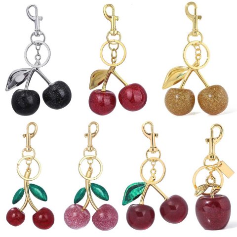 Delicious Exquisite Cherry Crystal Fruit Bag Charm Keychain Pink Cherry Keyring for Elegant Women Jewelry Accessories Gift S250814