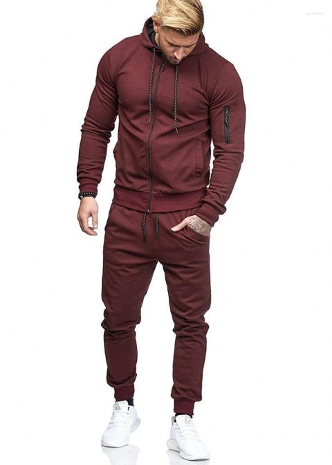Men&#039;s Tracksuits Solid Mens Tracksuit Autumn Spring Jacket Sweatpants 2 Piece Set Male Casual Sportswear Zipper Hoodie Sweatsuit Brand