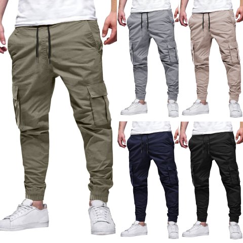 Mens Multi-Pocket Drawstring Casual Cargo Pants Mens Autumn and Summer New Cargo Pants 241021