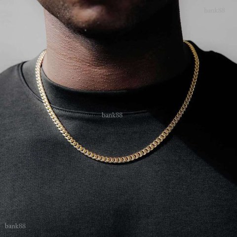 18K Gold Miami Cuban Link Chain Necklace For Men Punk Gold Chains Stainless Steel Choker Necklace Hip Hop Jewelry Gift 5Mm 16-30