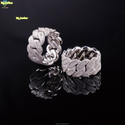 Popular Baguette Cut Mossanite Ring Hip Hop Jewelry 925 Sterling Silver Ring for Men Women VVS Moissanite Diamond Cuban Ring