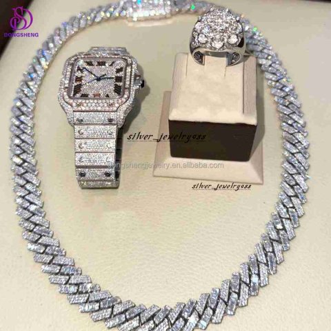 15mm 18mm Hip Hop Jewelry High Quality 925 Silver Cuban Necklace d Vvs Iced Out Moissanite Cuban Link Chain for Mens