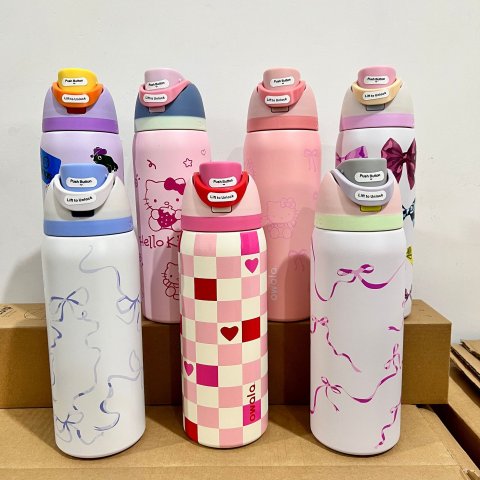 DHL OWALA Cups 24oz 32oz Large Capacity Tumblers Insulated Cup Outdoor Sports BowTie and Blue Pink Bows Water Bottles Portable Handhold Travel Mugs 0624