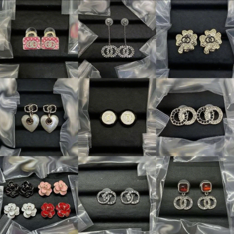 Xiaoxiangfeng New Full Dia Double C Pearl Home Fashion Versatile High-end Fragrance Grandma Earrings Jewelry