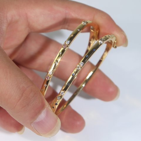 Designer Inner Size 58 60mm Pink Blue Waterdrop Zircon Bangle Elegant Bracelet Earrings Hip Hop Gold Plated Pave Cubic Zircon Women Party Gift Wholesale Jewelry Set