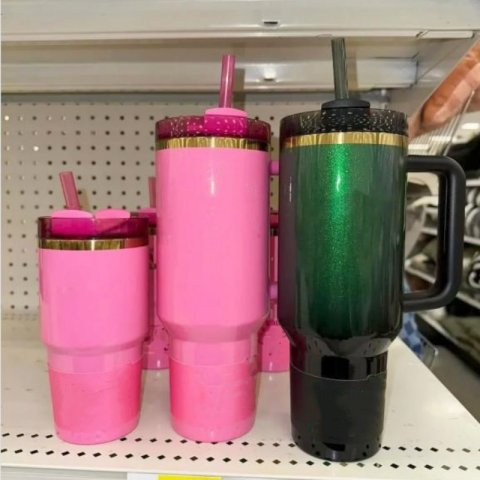 US Warehouse Wicked Green Pink 40oz Mugs Tumblers With Handle Insulated Lids Straw Stainless Steel Termos Cups Chocolate Gold Water Bottles 0402