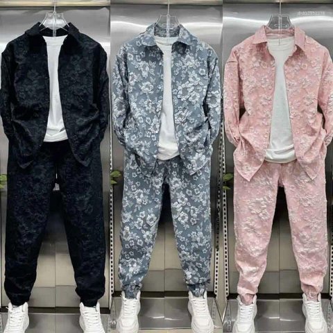 Men&#039;s Tracksuits Fall Casual Suit Embossed Printed Shirt Jacket Trousers Two-Piece Foreign Style Couple Set