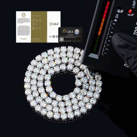 2mm 3mm 4mm 5mm VVS Moissanite Tennis Chain Sterling Sier White Gold Plated Jewelry Bracelet Necklace for Women and Men