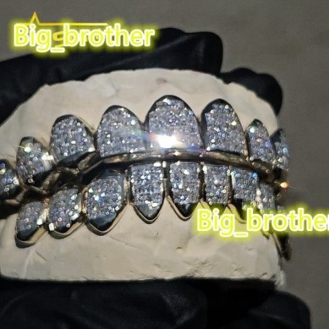 Hop Iced Out Buss Down VVS Invisible Setting Princess Cut Custom Yellow Gold VVS Moissanite Diamond Grillz