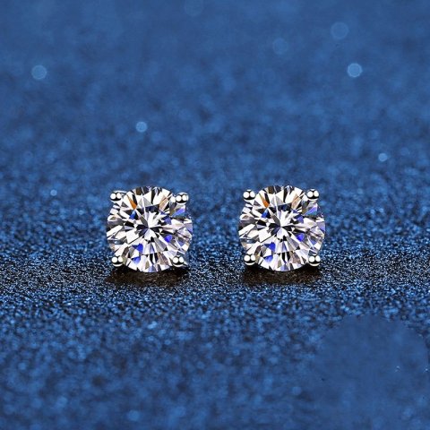 Stud Earrings Real Moissanite 14K White Gold Plated Sterling Silver 4 Prong Diamond Earring For Women Men Ear 1ct 2ct 4ct