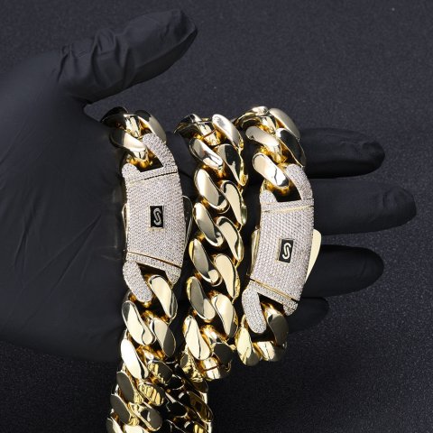 Hip-hop Sterg Sier 18mm 20mm necklace Men&#039;s Moissanite Cuban chain K14K18 gold chain