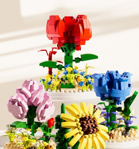Building block flower toys puzzle assembly building blocks small particle girls flower bouquets gifts with box