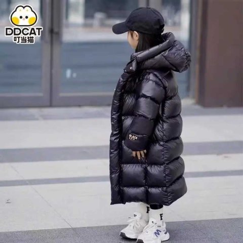 Winter jacket for boys and girls long length down jacket black thick hooded jacket big childrens jacket 2023 new 6 7 8 12 14 X241115