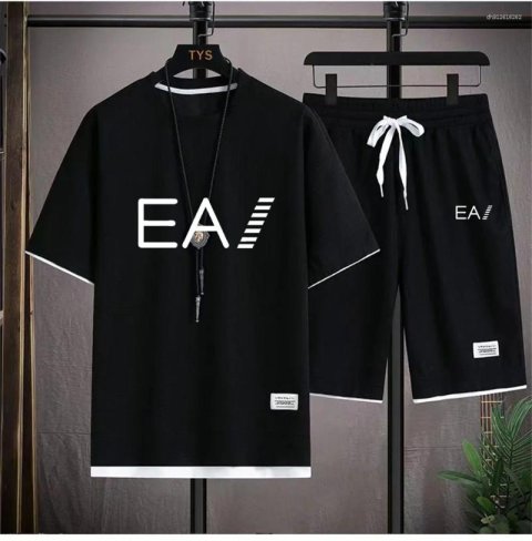 Men&#039;s Tracksuits Breathable Summer Set Round Collar Two Piece Shorts With EA1 Printed In Letters