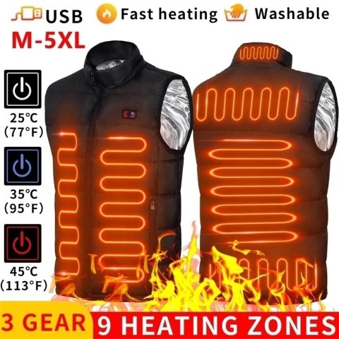 9 Heated Vest Zones Electric Heated Jackets Men Women Sportswear Heated Coat Graphene Heat Coat USB Heating Jacket For Camping i240829
