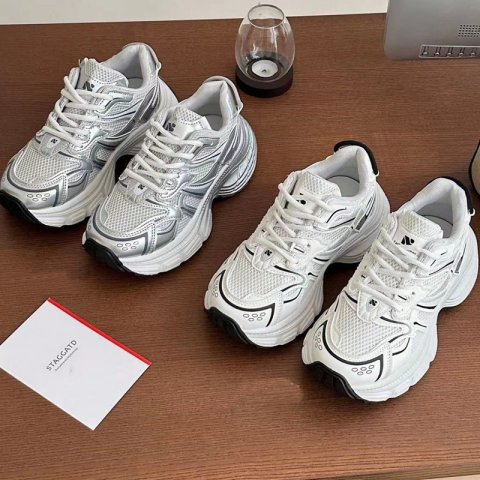 Daddy Shoes Female Ins Tide Outdoor Spring And Summer Thick Bottom Sneakers Mesh Designer Shoes Silver White Casual Shoes Size 35-40 With BOX