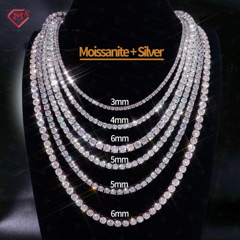 Cheapest 3mm 4mm 5mm 6mm Iced Out Chain Tennis Men White Gold S925 Moissanite Tennis Chain