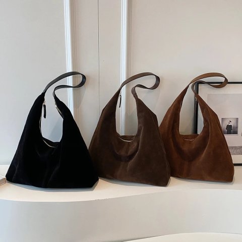 Women Suede Tote Bag with Zipper Shoulder Bag PU Leather Large Capacity Hobo Bag Solid Slouchy Bag Travel Bag 250324