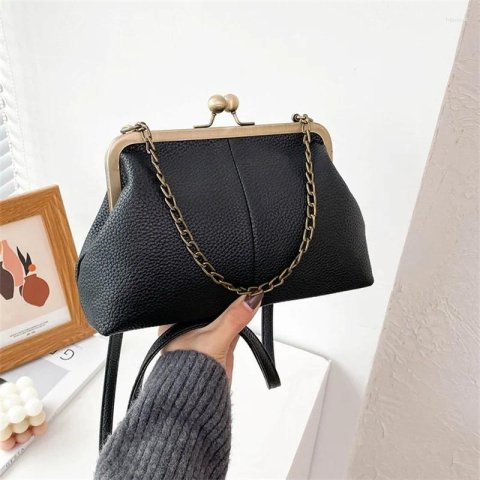 Shoulder Bags Elegant PU Women Small Bag Clip Clutch Retro Ladies Purse And Handbags Crossbody Soft Leather