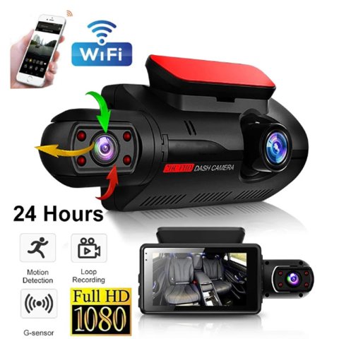 3 inch WIFI Car DVR With 32GB Storage IPS Screen 1440P Driving Recorder With Front and Rear Dual Lens 170 degree Wide Angel Camcorder Auto Parking Night Vision Camera