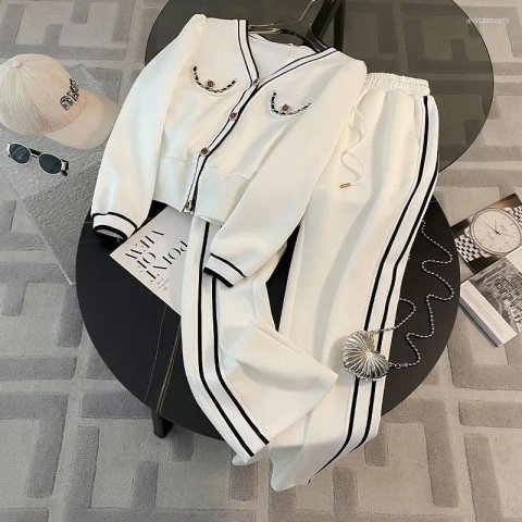 Women&#039;s Tracksuits Spring And Autumn High End Casual Sports Set Western V-neck Top Wide Leg Pants Two Piece Setj Uicy Corture Tracksuit