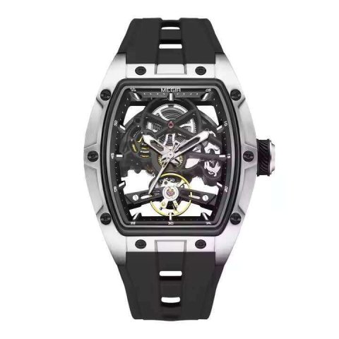 DHgargets MEGIR Men&#039;s Skeleton Watch - Automatic Mechanical, Luminous, 30M Waterproof, Stainless Steel Case, Silicone Strap