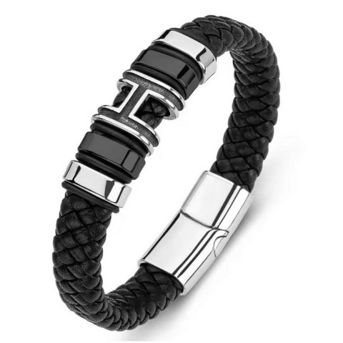 Men&#039;s genuine leather bracelet with H-letter magnet buckle jewelry