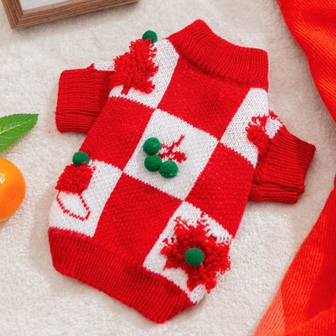 Autumn and winter creative checkerboard three-dimensional Christmas New Year sweater dog clothes Teddy Bichon New Year pet clothing
