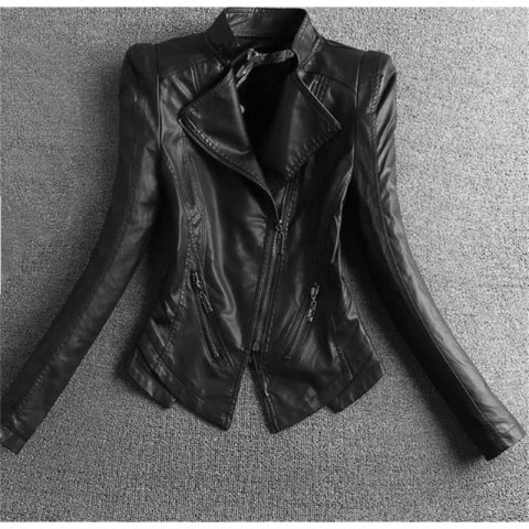 1 Slim Casual Women Leather Jacket Mandarin Collar Short Black Coats Spring And Autumn Suede Outerwear 240815