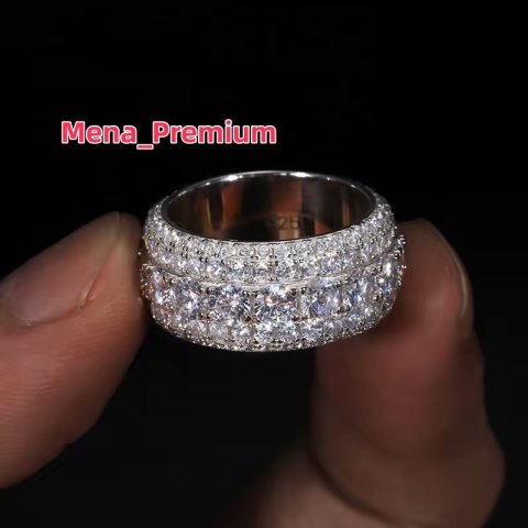 Hip Hop Iced Out 925 Silver Pass Diamond Tester 5 Rows VVS Moissanite GRA Rapper Dazzling Sparkly Eternity Band Ring for Men