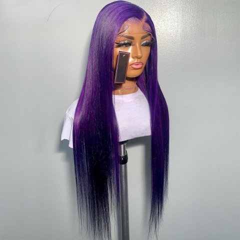 Purple Colored Transparent 360 Lace Frontal Wigs Simulation Human Hair Wig For Women Brazilian Glueless Full Lace Front Wigs